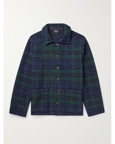 A.P.C. Franckie Checked Wool-blend Shirt Jacket - Blue