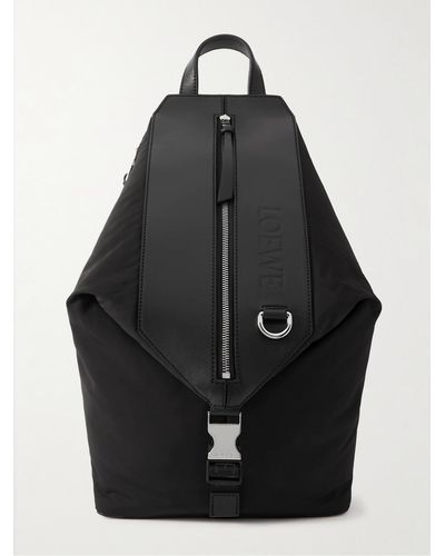 Loewe Logo-embossed Leather-trimmed Shell Backpack - Black