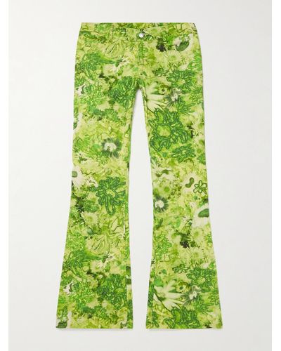 Collina Strada Puddle Slim-fit Flared Floral-print Cotton-twill Pants - Green