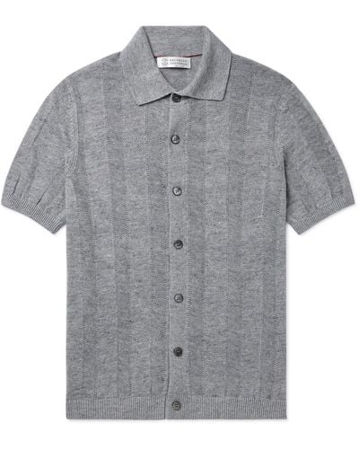 Brunello Cucinelli Striped Linen And Cotton-blend Shirt - Gray