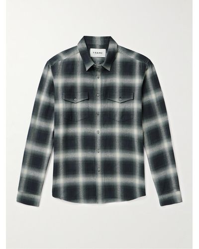 FRAME Checked Brushed Cotton-flannel Shirt - Grey