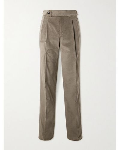 James Purdey & Sons Straight-leg Pleated Cotton-blend Corduroy Pants - Natural