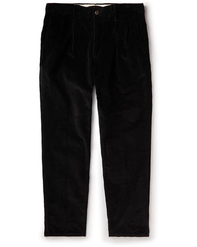 Incotex Tapered Pleated Cotton-blend Corduroy Pants - Black