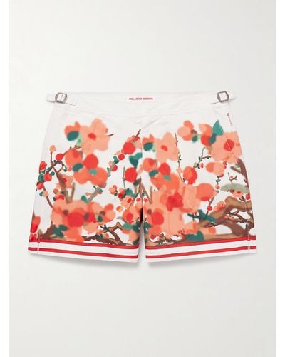 Orlebar Brown Bulldog Straight-leg Mid-length Floral-print Swim Shorts - Red