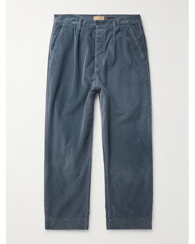 Federico Curradi Wide-leg Pleated Cotton-blend Corduroy Trousers - Blue