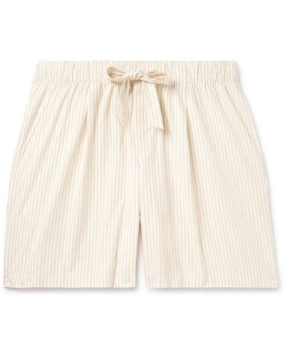 Tekla Birkenstock Straight-leg Pleated Striped Organic Cotton-poplin Pajama Shorts - Natural
