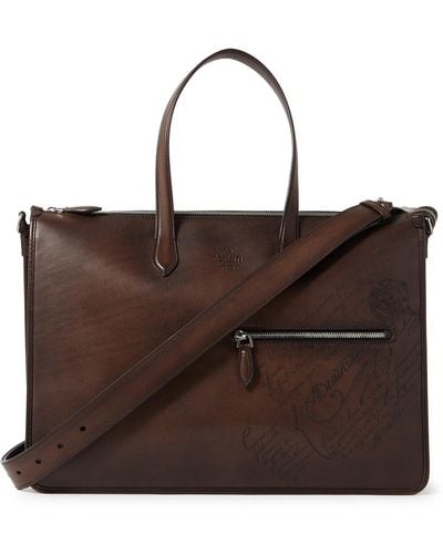 Berluti Perspective Scritto Venezia Full-grain Leather Tote Bag - Brown