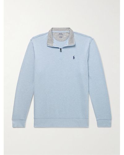 Polo Ralph Lauren Logo-embroidered Cotton-blend Jersey Half-zip Sweatshirt - Blue