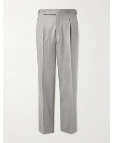 STÒFFA Straight-leg Pleated Moss Wool-flannel Pants - Grey