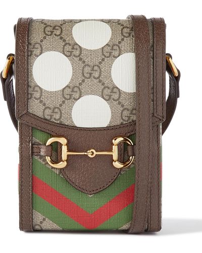 Gucci Horsebit Leather-trimmed Printed Monogrammed Coated-canvas Messenger Bag - Brown