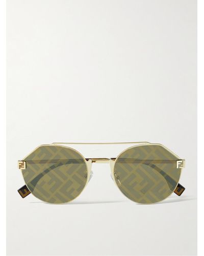Fendi Sky Round-frame Gold-tone Sunglasses - Green