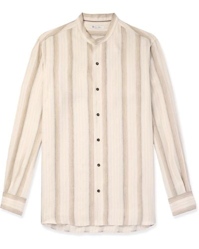 Loro Piana Elia Grandad-collar Striped Linen And Silk-blend Shirt - Natural
