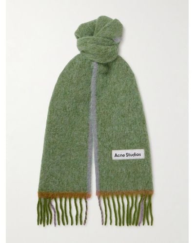 Acne Studios Vally Fringed Knitted Scarf - Green
