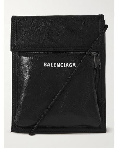 Balenciaga Explorer Logo-print Crinkled-leather Messenger Bag - Black