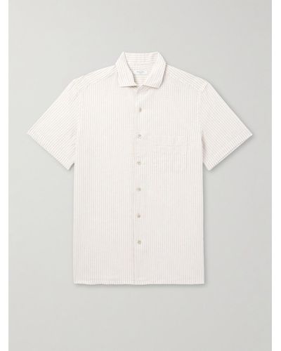 Boglioli Gestreiftes Hemd aus einer Leinen-Baumwollmischung - Weiß