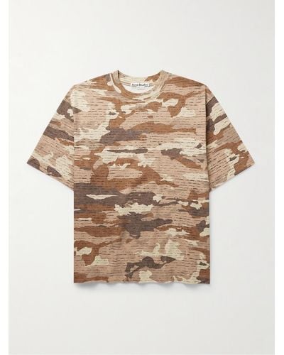 Acne Studios Extorr T-Shirt aus Baumwoll-Jersey mit Kristallen und Camouflage-Print - Natur