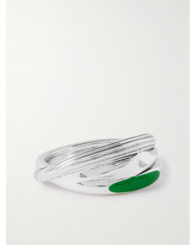 Bottega Veneta Silver Enamel Ring - Green