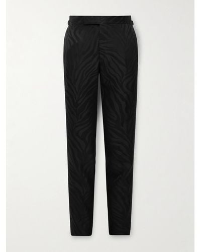 Tom Ford Austin Straight-leg Wool And Silk-blend Satin-jacquard Suit Pants - Black