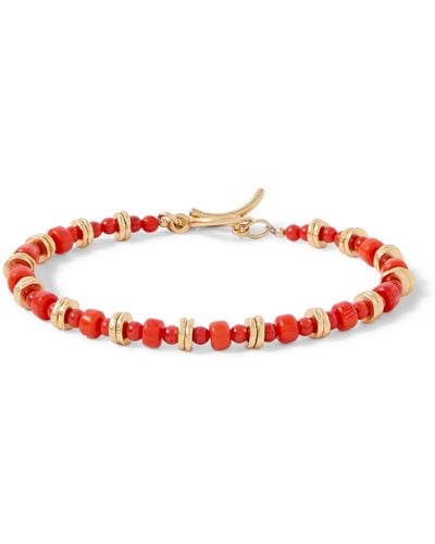 Peyote Bird Fox Gold-plated Coral Beaded Bracelet - Red