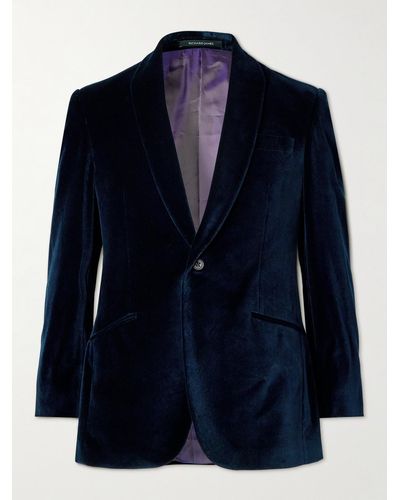 Richard James Slim-fit Cotton-velvet Tuxedo Jacket - Blue