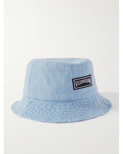 Vilebrequin Logo-appliquéd Linen Bucket Hat - Blue