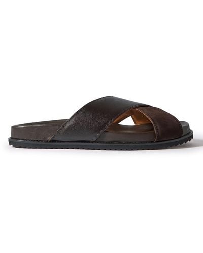 MR P. David Cross-grain Leather And Suede Sandals - Brown