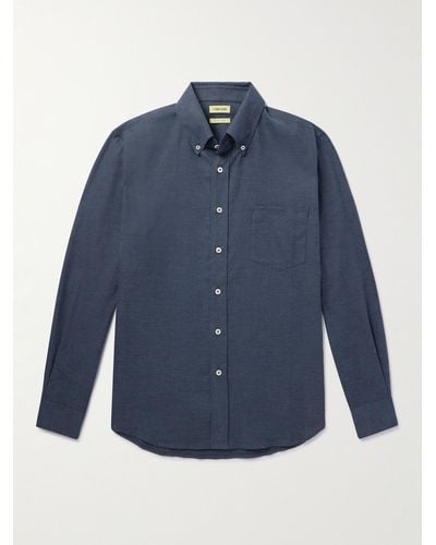De Bonne Facture Button-down Collar Cotton-flannel Overshirt - Blue
