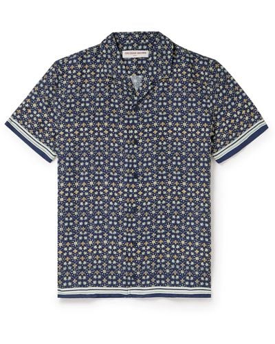 Orlebar Brown Hibbert Camp-collar Floral-print Linen-blend Shirt - Blue