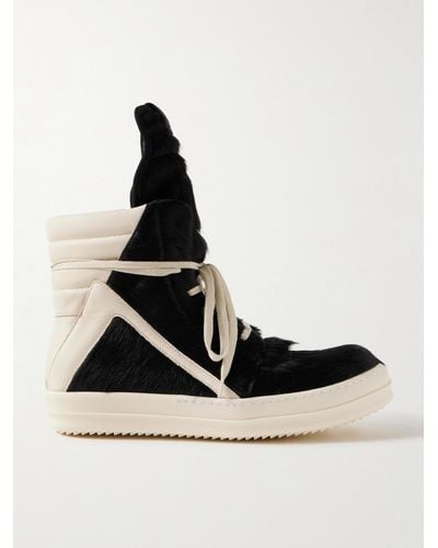 Rick Owens Geobasket Calf Hair And Leather High-top Trainers - White