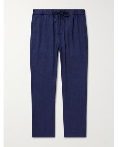 Frescobol Carioca Straight-leg Linen And Cotton-blend Drawstring Trousers - Blue