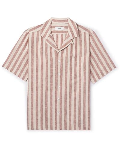 Lardini Camp-collar Striped Linen Shirt - Pink