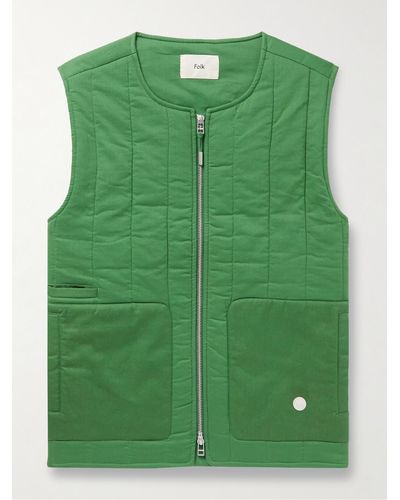Folk Garment-dyed Quilted Padded Cotton And Twill Gilet - Green