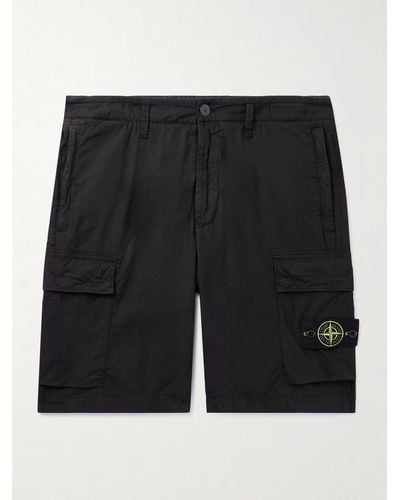 Stone Island Shorts cargo a gamba dritta in tela di misto cotone con logo applicato - Nero