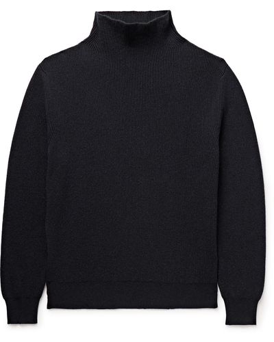 The Row Daniel Ribbed Cashmere Rollneck Sweater - Blue