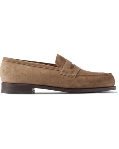 J.M. Weston 180 Moccasin Suede Penny Loafers - Brown