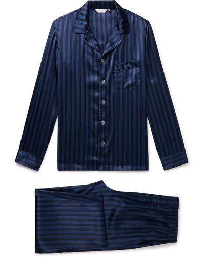Derek Rose Brindisi 92 Striped Silk-satin Pajama Set - Blue