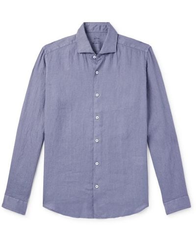 Altea Mercer Cutaway-collar Linen Shirt - Blue