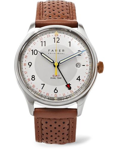 Farer Barnato Ii Gmt Stainless Steel And Leather Watch - Metallic
