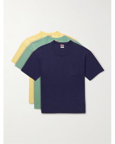 Visvim Sublig Jumbo Three-pack Cotton-blend Jersey T-shirts - Blue