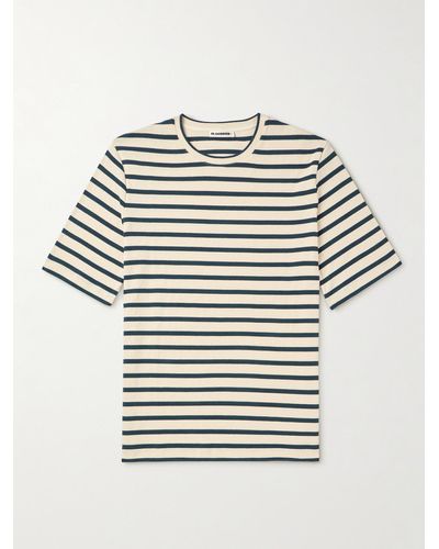 Jil Sander T-Shirt aus gestreifter Baumwolle mit Logoapplikation - Grau