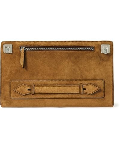 Metier Runaway Leather-trimmed Suede Pouch - Brown