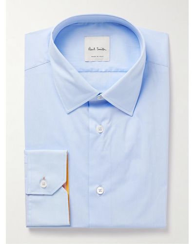 Paul Smith Schmal geschnittenes Hemd aus Popeline aus einer Baumwollmischung - Blau