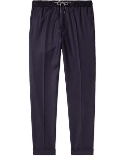 Paul Smith Tapered Wool And Cashmere-blend Drawstring Pants - Blue