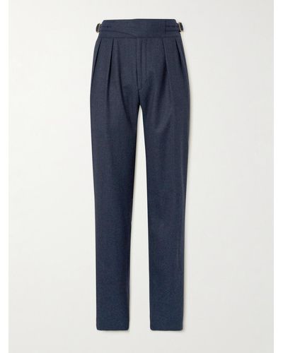 Rubinacci Straight-leg Pleated Wool-flannel Suit Trousers - Blue