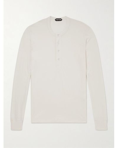 Tom Ford Henley Shirt aus Jersey aus einer Lyocell-Baumwollmischung - Weiß