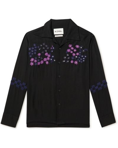 Noma T.D Convertible-collar Embroidered Satin Shirt - Black