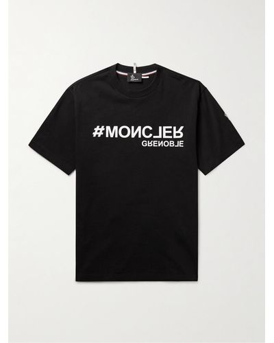 3 MONCLER GRENOBLE Schmal geschnittenes T-Shirt aus Baumwoll-Jersey mit Logoapplikation - Schwarz