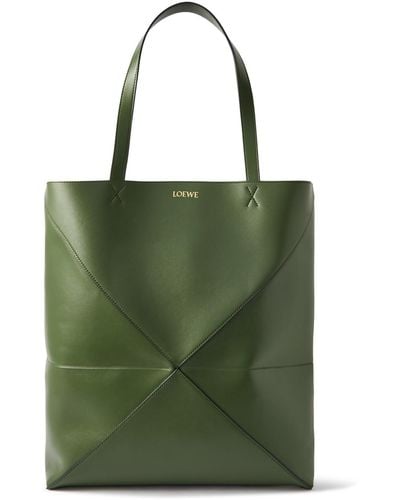 Loewe Puzzle Fold Large Paneled Leather Tote Bag - Green