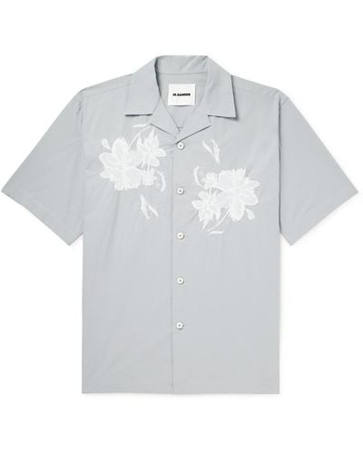 Jil Sander Embroidered Cotton-poplin Shirt - Gray