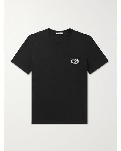 Valentino Garavani Logo-embroidered Cotton-jersey T-shirt - Black